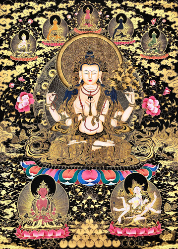 四臂观音唐卡|静心减压|唐卡描金|佛像涂色||DIY手绘填色装饰画 - 图0