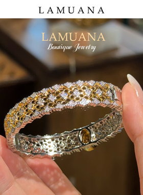 LAMUANA意大利蜂巢黄水晶系列手镯轻奢彩宝纯银戒子天然金色85261