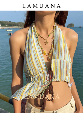 LAMUANA橄榄绿编绳贝壳串珠项链颈链叠戴小众设计夏日度假天然石