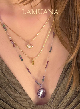 LAMUANA金色月眼项链小众设计感ins感简约时尚双层金色颈链90104