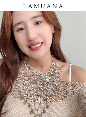 LAMUANA网花朵珍珠项链小众设计感度假风choker夸张颈链女83953