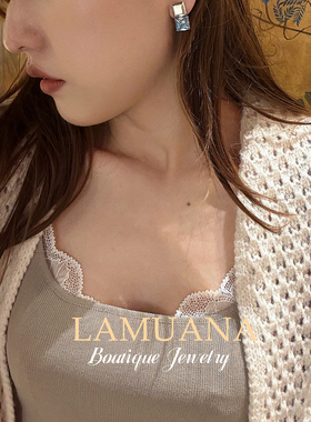 LAMUANA蓝紫方糖项链小众设计高级感复古金色彩锆短款颈链锁骨链