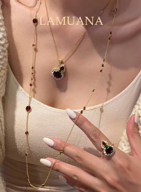 LAMUANA【轻奢彩宝】意大利复古红宝石项链S925天然红石榴95710