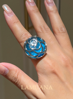 LAMUANA蓝色妖姬猫眼蓝玫瑰复古小众设计感玫瑰花戒指礼物女14282