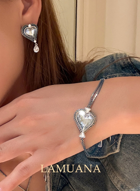 LAMUANA浅蓝金属牛仔爱心系列小众复古设计感爱心礼物手链12431