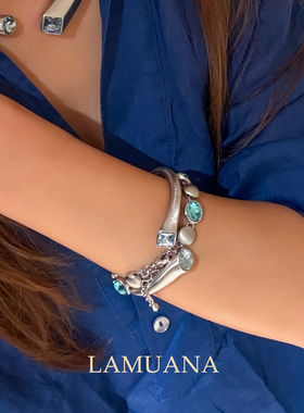 LAMUANA银丝蓝豆手链系列小众高级设计感简约复古手饰叠戴女94102