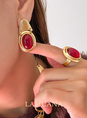 LAMUANA几何美学·红系列小众ins风复古感夸张设计vintage风项链