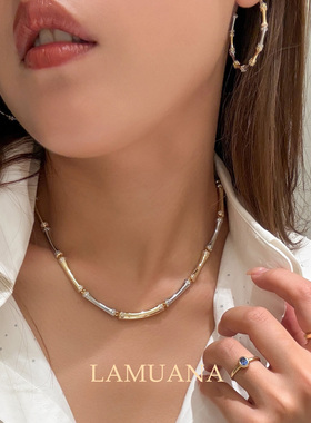 LAMUANA金银骨节系列法式简约高级细choker项链颈链戒指耳圈套装