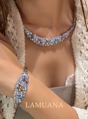 LAMUANA淡紫繁星系列小众设计高级奢华感彩钻项链颈链choker礼服