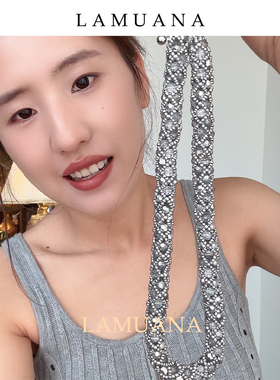 LAMUANA灰闪编织串珠项链小众设计感choker复古颈链超闪高级76580