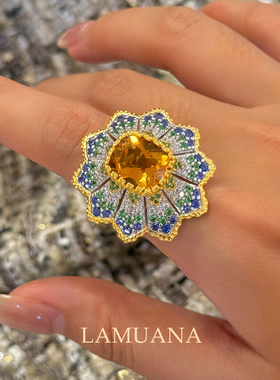 LAMUANA【轻奢彩宝】太阳花黄水晶戒指高级轻奢感S925礼物22829
