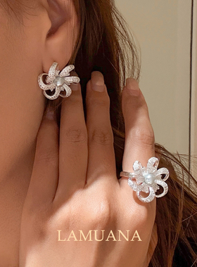 LAMUANA烟花灰珍珠系项链夸张高级设计长款多层灰色珍珠项链套装