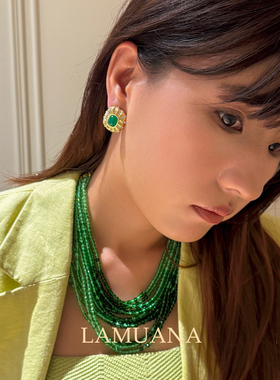 LAMUANA中古芒星绿宝石耳钉小众复古感小巧精致金色耳环百搭35693