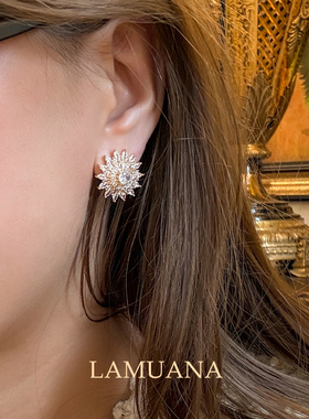 LAMUANA金边花火系列高级设计感金色满钻項鍊耳釘戒指手链套装