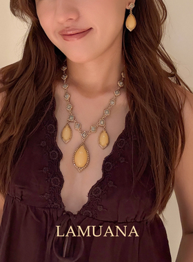 LAMUANA四叶花蜜复古小众设计感四叶草流苏v领项链毛衣链女22089