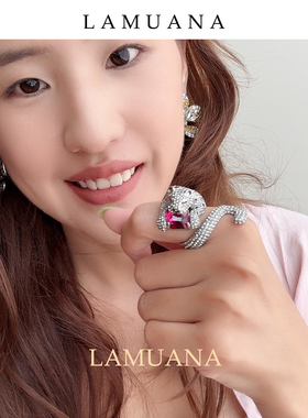 LAMUANA粉粉豹子戒指小众高级设计感小豹满钻食指戒轻奢时尚82604