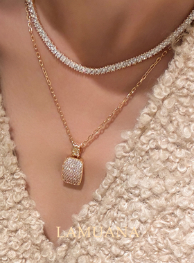 LAMUANA单排钻项链法式复古排钻细条金色百搭网球钻锁骨链99671