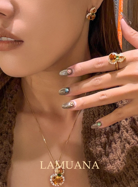 LAMUANA高品黄水晶葫芦套装轻奢高级设计感银镀厚金水晶项链91392