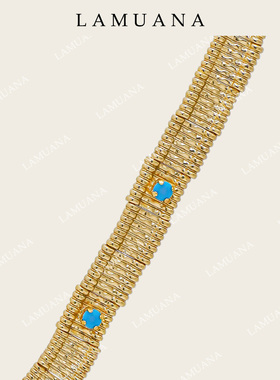 LAMUANA孔雀蓝肌理感复古项链小众设计高级长款颈链毛衣链73510