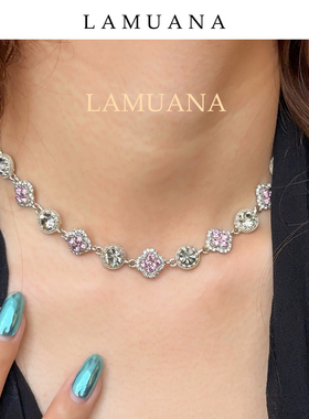 LAMUANA太空灰银色四叶草项链小众设计感银链短款颈链复古choker