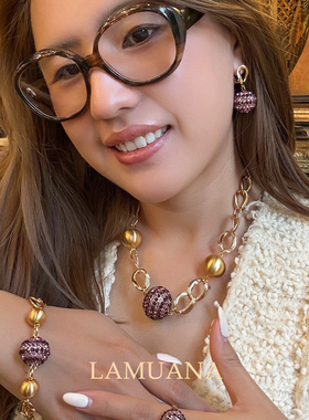 LAMUANA茄紫小钻球系列小众设计复古感小球项链手链耳环套装95130