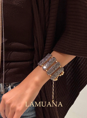 LAMUANA黑钻手链高级小众设计感线条黑色满钻手链手环礼物96045