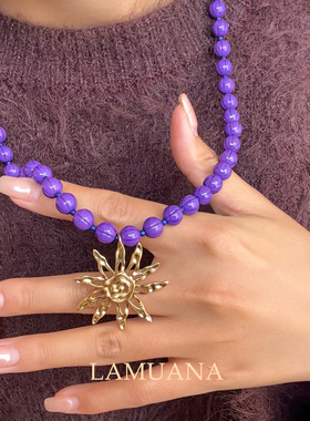 LAMUANA紫南瓜小太阳项链法式复古小众设计感紫色长款串珠95857