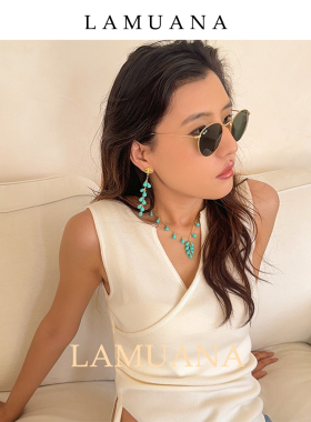 LAMUANA松松雨滴耳钉小众设计感天然石细长款耳饰耳环蓝色女75637