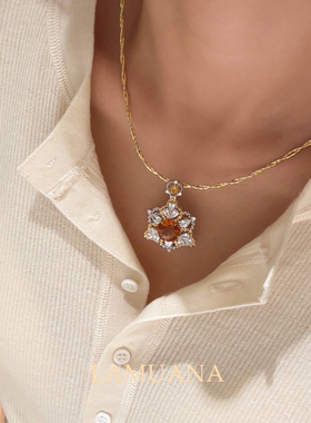 LAMUANA【轻奢彩宝】双子星黄水晶项链金银双色S925银女礼物22867