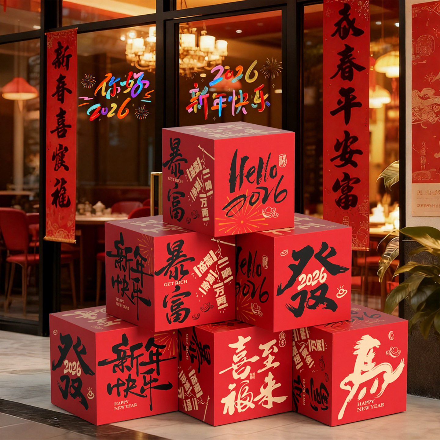 2026马年新年装饰堆头盒子春节用品摆件节日礼盒元旦过年拍照道具,淘宝优惠券,粉丝福利购,淘宝优惠卷