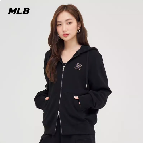 MLB外套男女24款复古老花大logo运动拉链连帽卫衣3ATRM0544/TRM05 - 图0