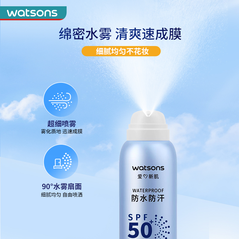 屈臣氏户外艳阳防水防汗高倍防晒喷雾清透SPF50+PA+++150ml-图2