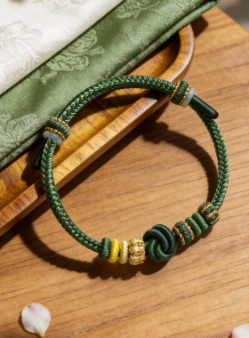 绿色酒窝结手绳简约手工编织绳