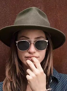 法式高品质烟灰色羊毛呢礼帽英伦复古风女气质简约平沿平顶爵士帽