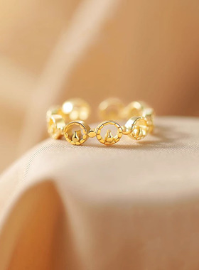 小红书同款日照金山戒指女轻奢小众设计感可调节食指情侣对戒