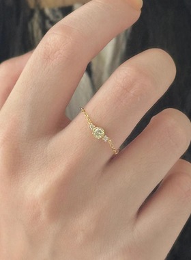 日韩流行链条抽拉式戒指女橄榄莫桑钻小清新可调节软戒日系