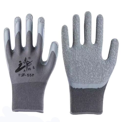 牛郎星皱纹耐磨浸胶防滑胶皮防护工作手套男干活挂胶带胶劳保手套 - 图2