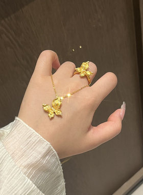 镶钻沙金蝴蝶开口戒指女