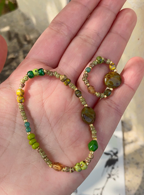 青山黛古风串珠手链戒指毕加索捷克珠原创设计弹力个性小众手串