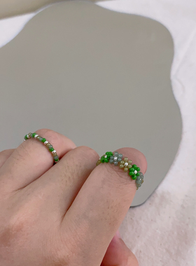 HUYA手作玉髓配色串珠戒指手工制作原创设计可爱小众戒指百搭