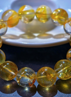 盖亚回声 天然桂花黄胶花手链 冰体黄色胶花手串 胶花水晶手串