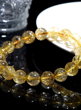 盖亚回声 天然金发晶圆珠手链 黄色发晶散珠手串招米纯钛晶水晶