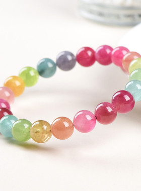 盖亚回声 天然色标级彩虹碧玺手链时尚老矿多彩碧玺手串