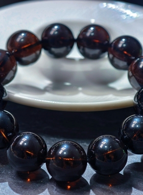 盖亚回声 天然7A+级星光黑茶晶手链15mm大颗粒黑茶水晶手串定制款