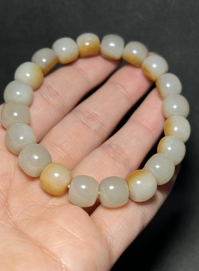 新疆和田玉黄沁籽料手串苏工精品男女款玉器手链手串9*10mm