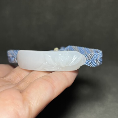 新疆和田玉白玉籽料莲花手牌苏工精品男女款玉器挂件玉佩手链手串