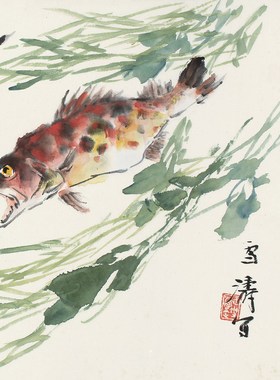 国画牡丹字画客厅花鸟画 真迹宣纸书画作品仿王雪涛 群鱼图赠装裱