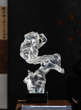 新中式透明树脂异型假山玄关摆件中古书房茶室茶桌样板间装饰品