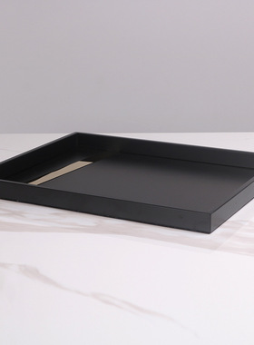 轻奢极简托盘摆件家居饰品北欧金属长方形客厅创意黑色香薰收纳盘