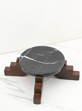 现代简约实木支架大理石圆形果盘装饰托盘摆件客厅茶几家居装饰品